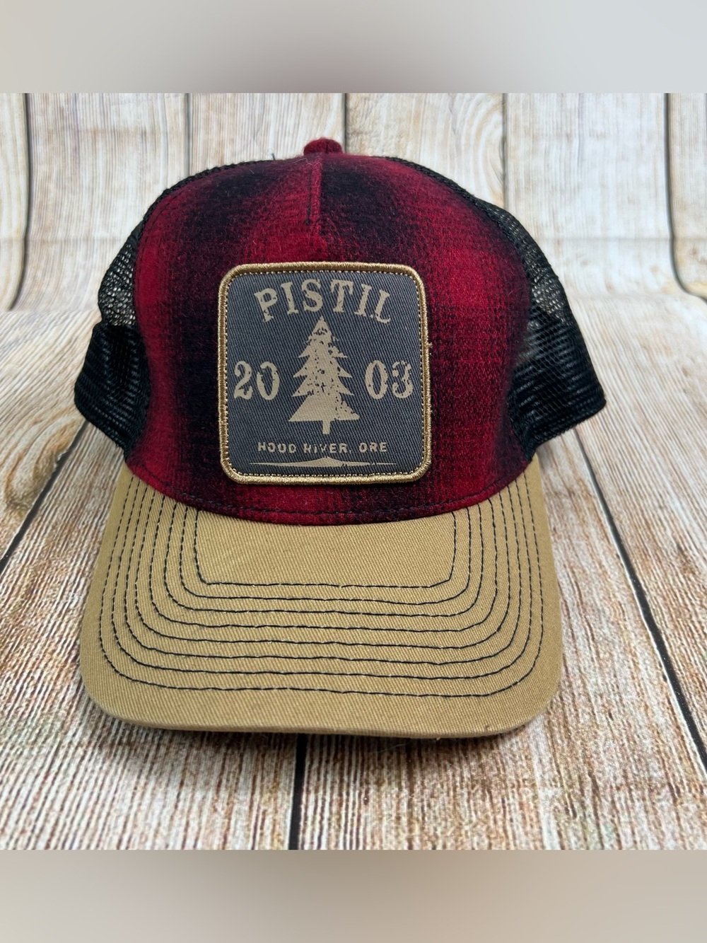 Pistil Burnside Trucker Red Plaid Flannel Wool Blend Snapback Hat Hood River Ore